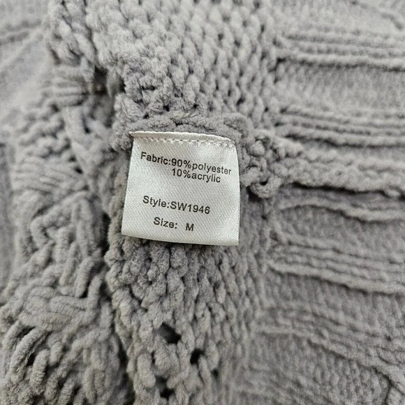 Elan Grey Cable‎ Chunky Knit Fringe Detail Front Sweater Size Medium - Picture 7 of 11